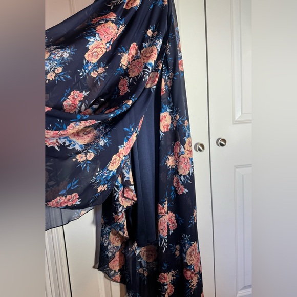 Bailey Blue 3X Navy Floral High-Low Maxi Dress Easter Formal Side Slits - Picture 2 of 6